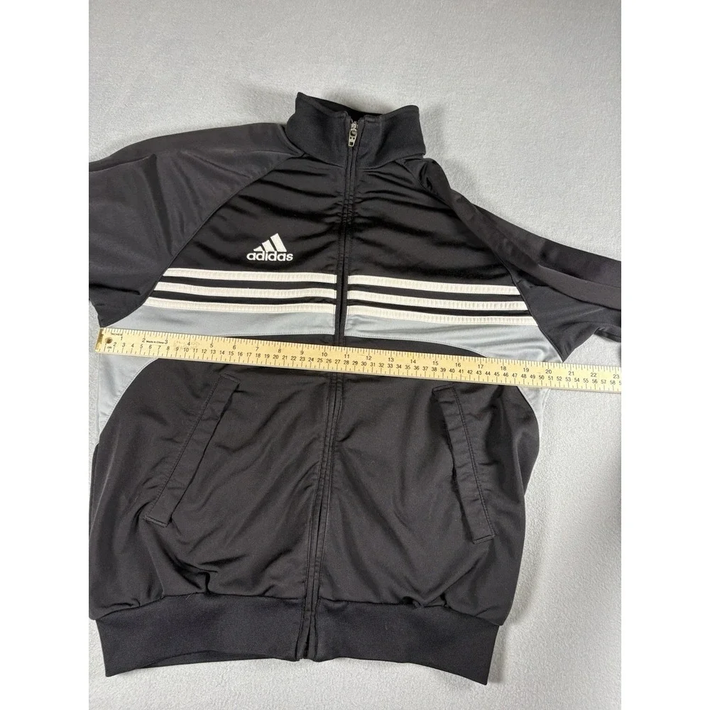 Adidas Track Jacket Mens Large Black White Full Zip Athletic Soccer Windbreaker